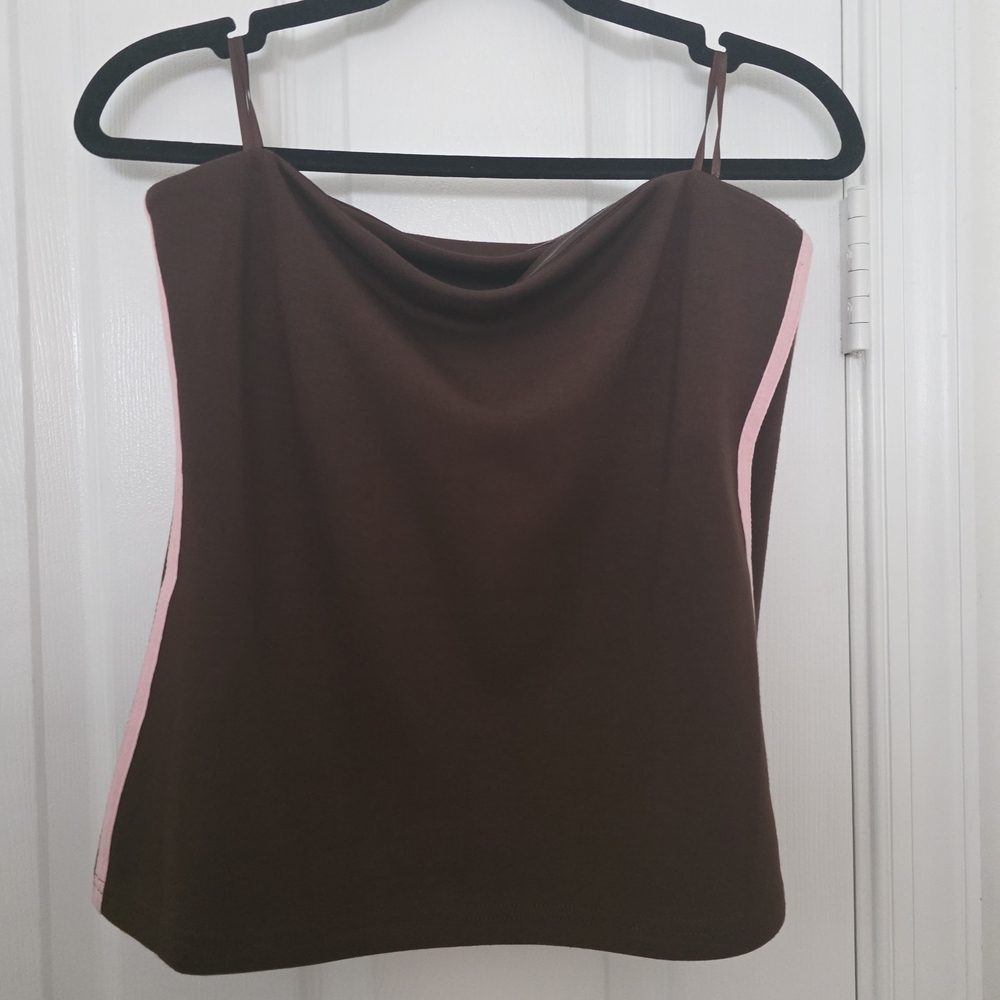 Emerson Lang Chocolate And Pink Strip Halter Too